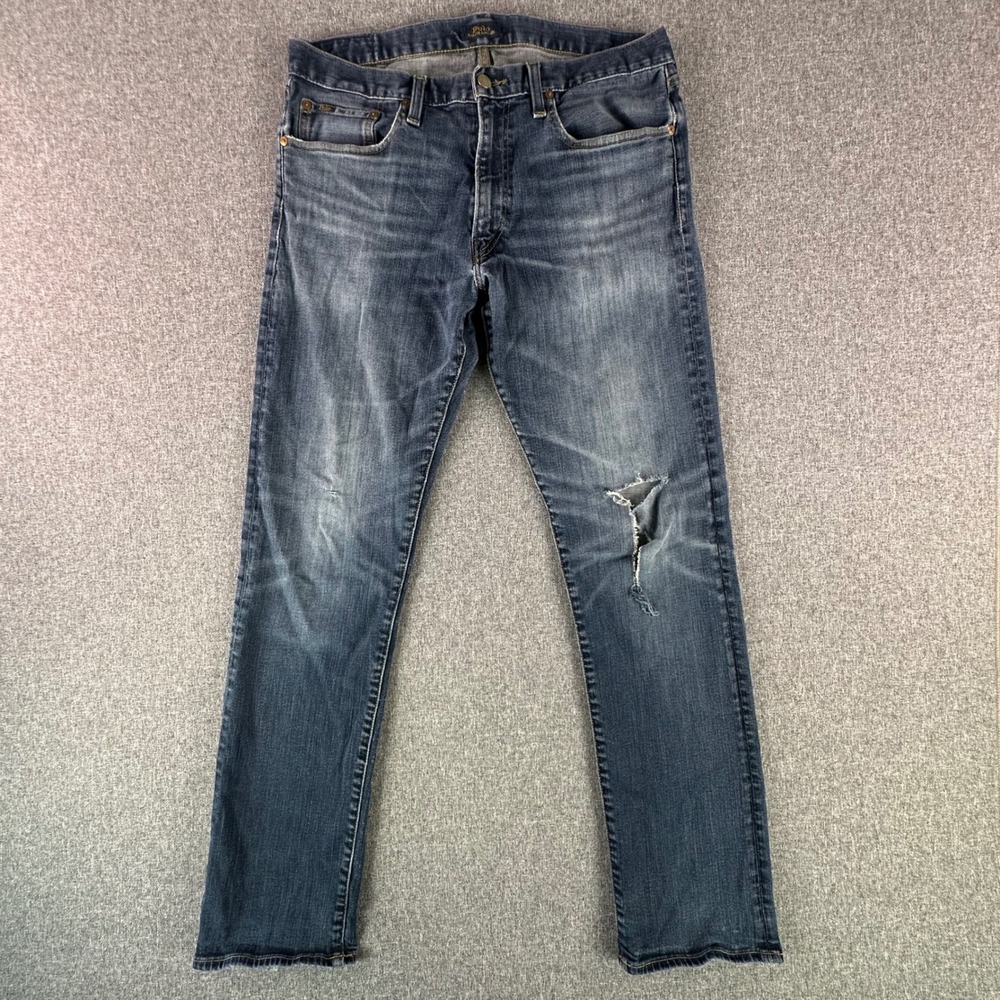 Polo Ralph Lauren Jeans Mens 34x34 Slim Fit Blue Distressed Knee Hole